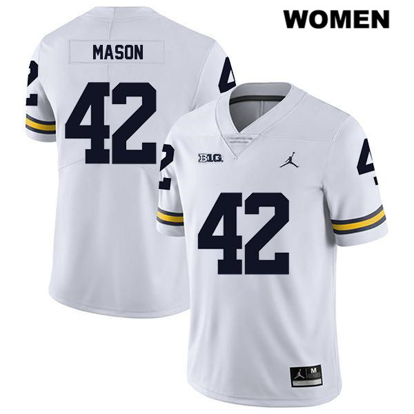 Women's NCAA Michigan Wolverines Ben Mason #42 White Jordan Brand Authentic Stitched Legend Football College Jersey JR25B47UJ